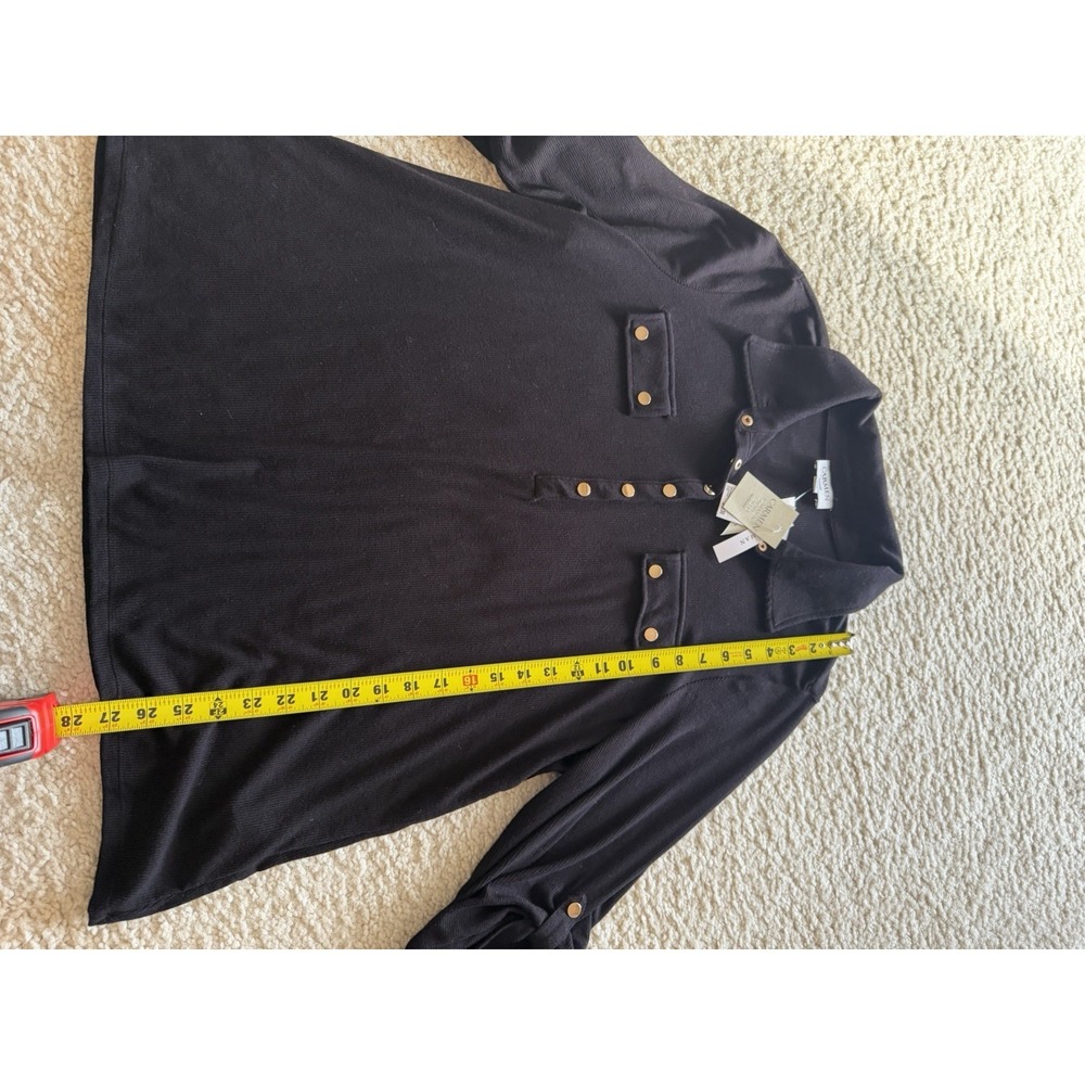 Carmen Marc Valvo Women's Knit‎ Button Blouse Black Collared Plus Size 2X - Picture 8 of 15